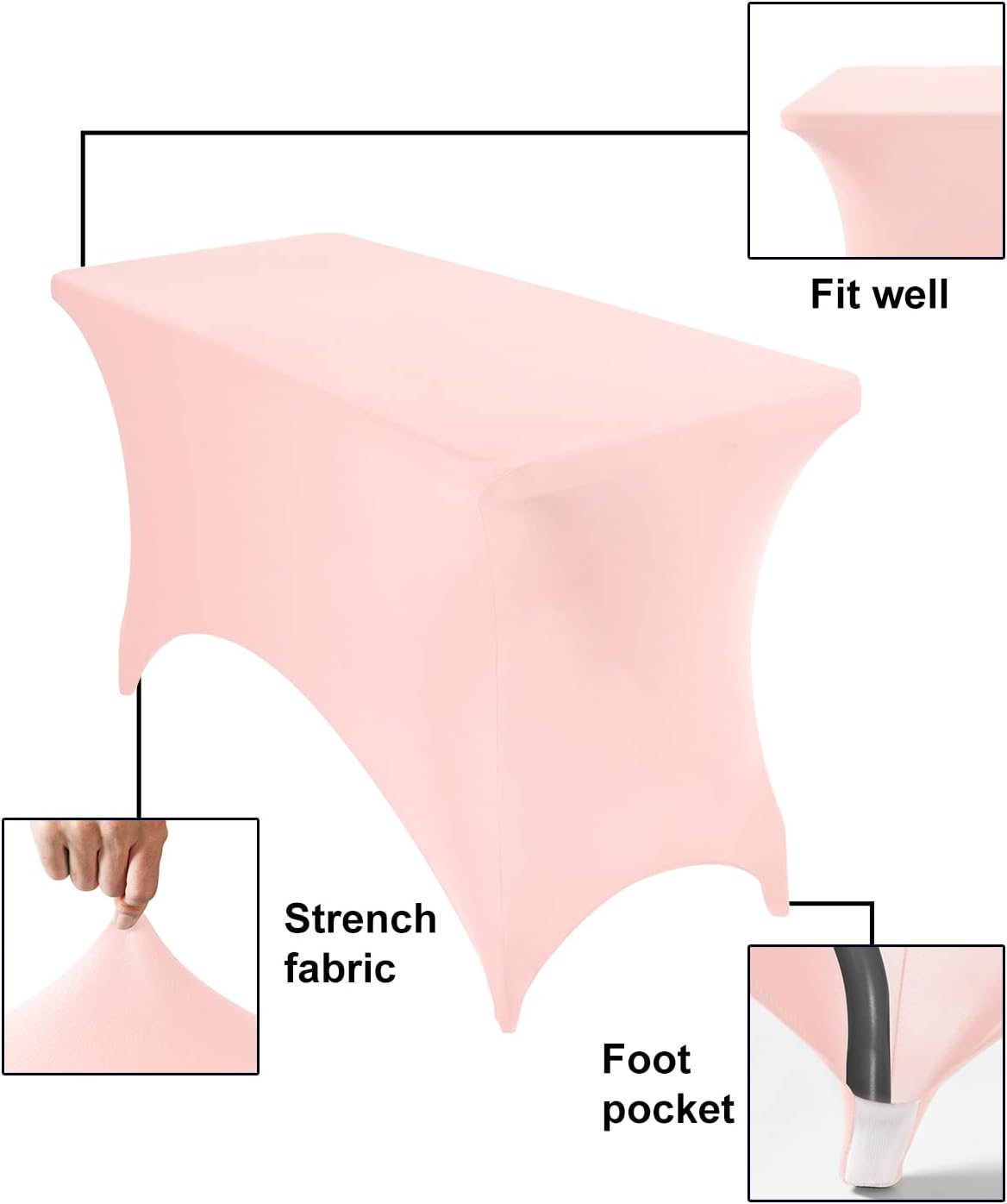 Spandex 4ft Waterproof Table Cover for Party,Wedding, Banquet, and Events(Blush Pink)