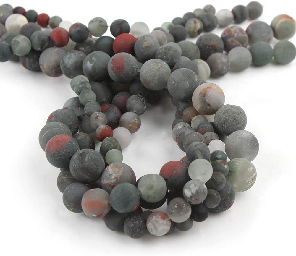 Song Xi Frosted African Blood Stone Beads 6mm Natural Stone Beads for Jewelry Making Gemstone Beads