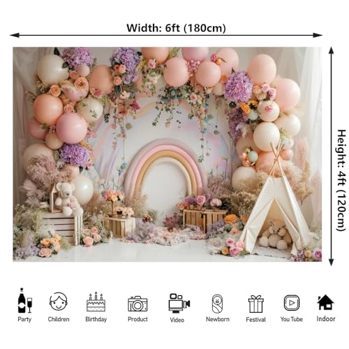 Newborn Baby 1st Birthday Photography Backdrop - Balloons Tent Flower Decor Background for Kids Birthday Party Baby Shower Portrait Cake Smash Props (6x4ft) - size: 6x4ft