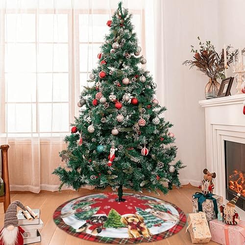 Dog Christmas Tree Skirt 36 Inch Xmas Tree Mat Party Decor Supplies for Holiday Home Decorations