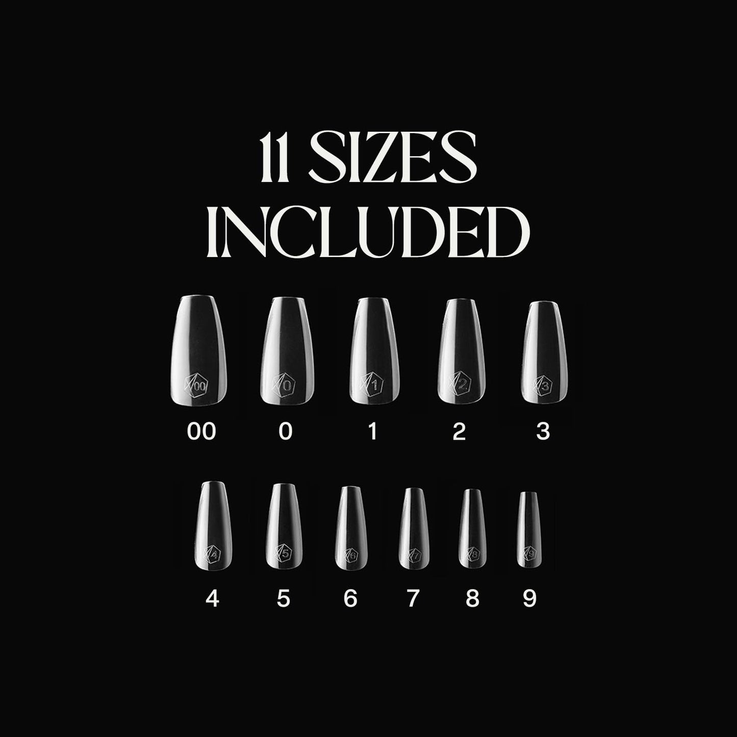 Aprés Gel-X® Sculpted Coffin Medium Tip Box | 500pc Gel-X Tips, 11 Sizes 00-9, Premium Quality