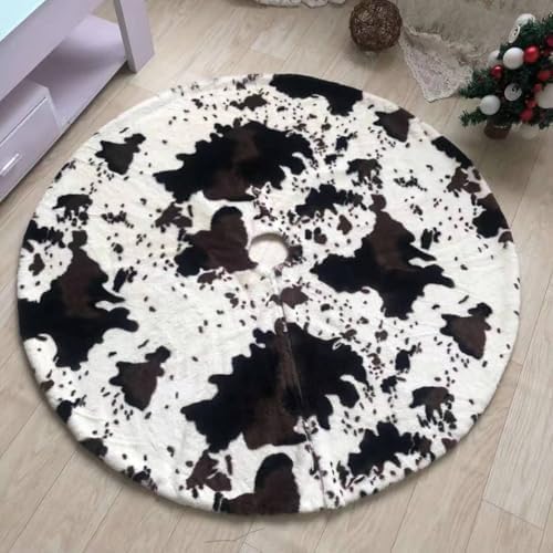 Cow Print Christmas Tree Skirt, Western Cowhide Faux Fur Tree Decorations Mats for Home Party Decorations(30Inch,78CM)
