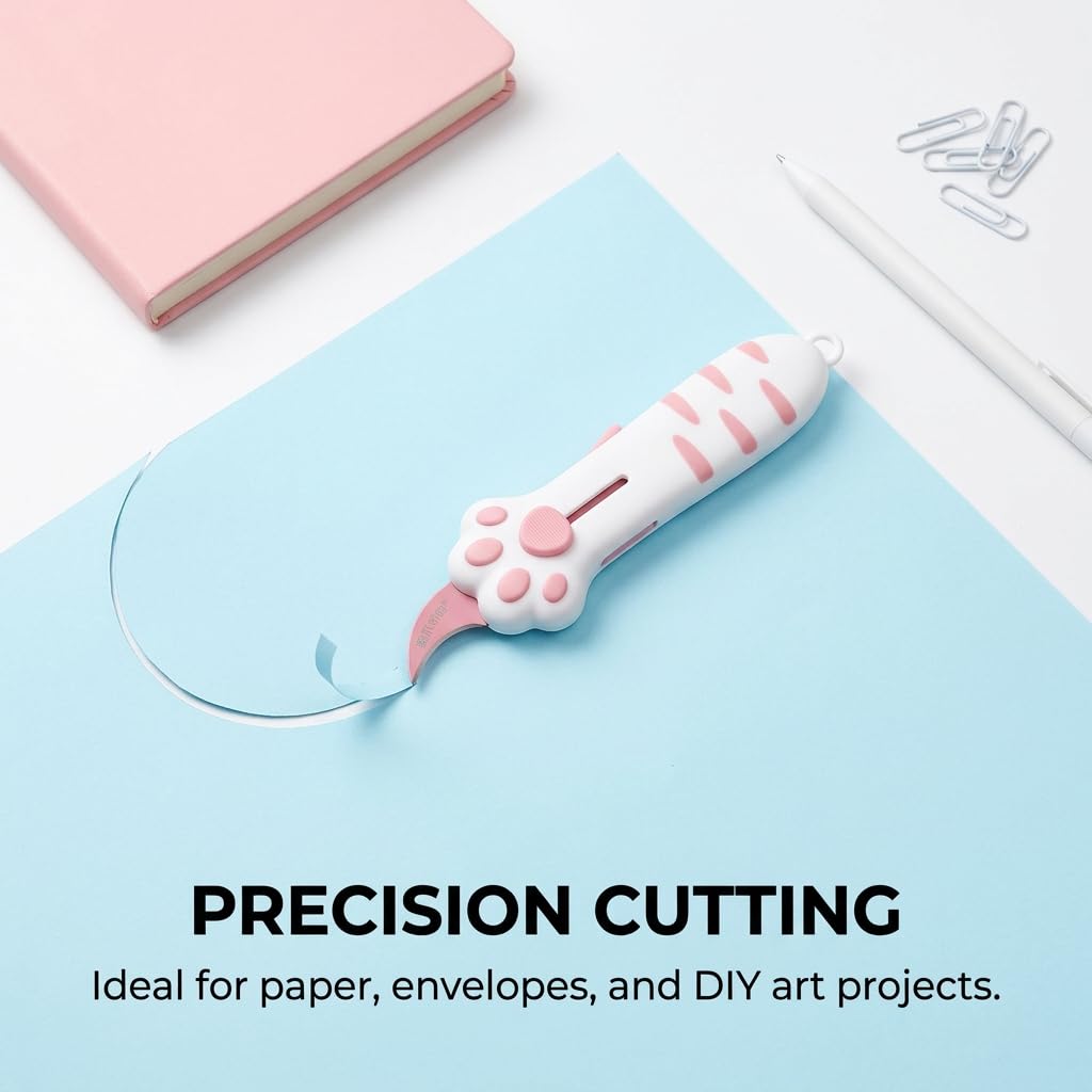 Cat Paw Box Cutter 2026 Retractable Cat Box Cutter with Cute Paw-Shaped Handle, Cat Box Paper Cutter Multifunctional Utility Knife for Effortlessly Opening Boxes, Cartons (PINK)
