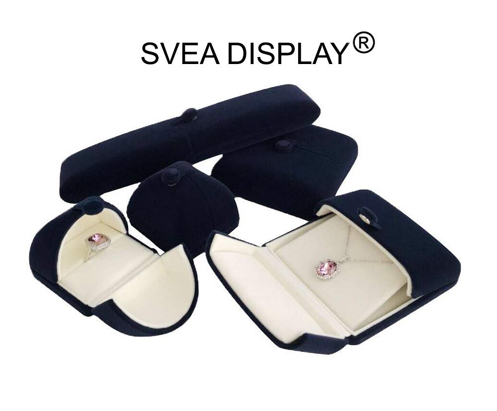 Svea Display Premium Double Function Navy Luxurious Blue Velvet Pendant Earrings Necklace Gift Box Double Layer Fine Material Modern Elegant (Jewelry is not included)