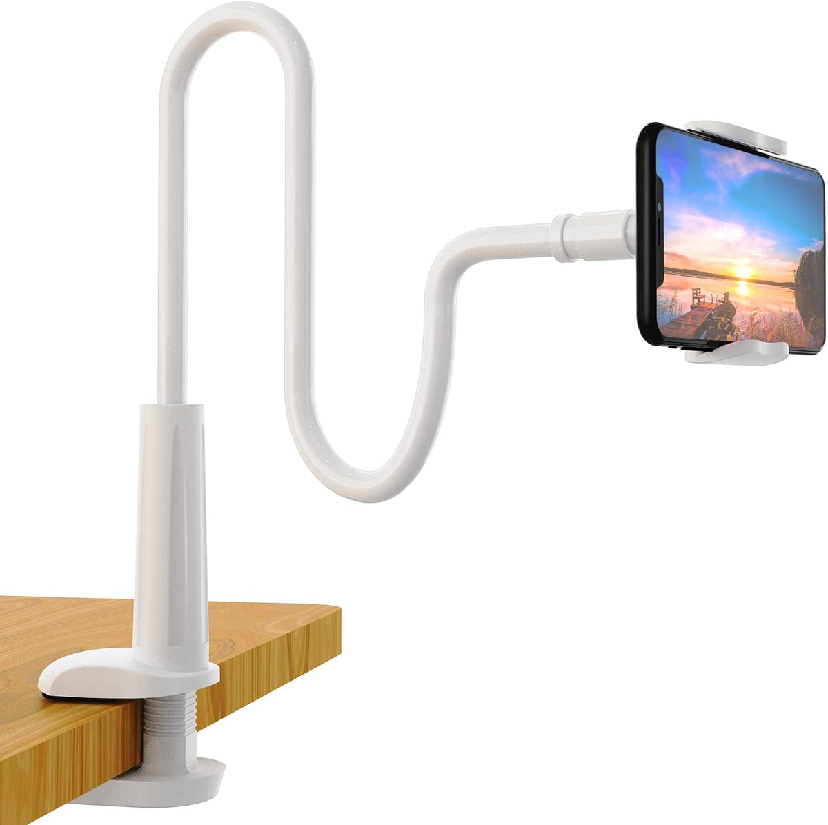 Phone Holder Bed Gooseneck Mount - Flexible Arm 360 Mount Clip Adjustable Bracket Clamp Stand Compatible with Cell Phone 11 Pro XS Max XR X 8 7 6 Plus 5 4, Samsung S10 S9 S8 for Bedroom Desk