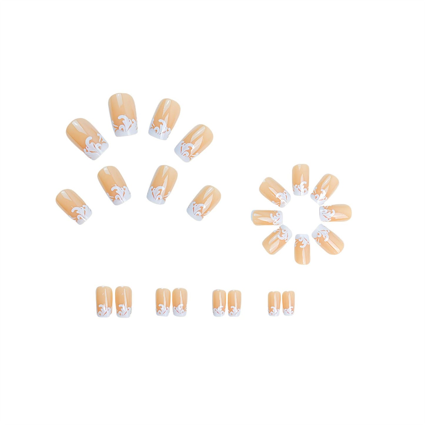 Medium Press on Nails Square Fake Nails with White Flower Designs Glossy Nails Press ons Nude Glue on Nails Cute Acrylic Nails Artificial Stick on Nails for Women 24Pcs