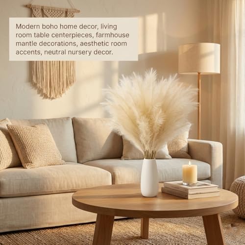 30PCS Artificial Pampas Grass Decor, 21.7" Small Faux Pampas Grass No Shedding Allergy Free, Fluffy Boho Silk Flowers for Vase Filler, Home Living Room Wedding Table Centerpieces, Beige - size: Begie