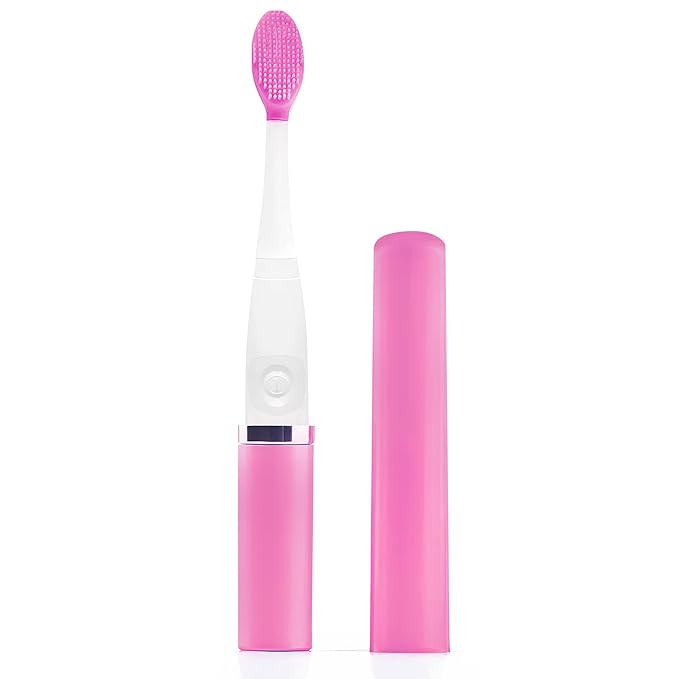 Lip Exfoliator w/AAA Battery (Pink) - Silicone Lip Brush for Dry, Chapped, & Chafing Lips - Soft Bristle Lip Brush Exfoliating Tool for Smooth, Luscious Lips - Lip Products for Women & Men