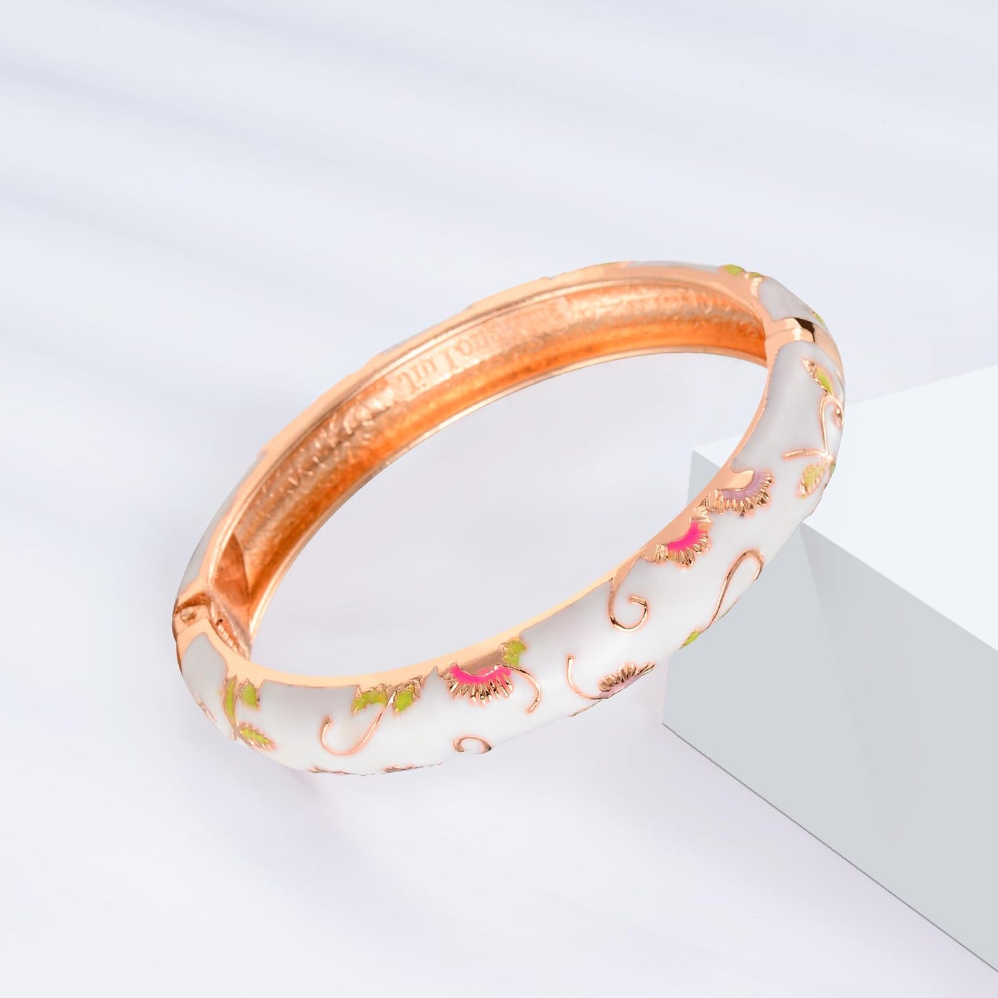 UJOY Designer Indian Style Cloisonne Bracelets, 2.4'' Openable Cuff Enameled Bangles Set Jewelry Gift for Women Packed in Box 55A108-55B30 White