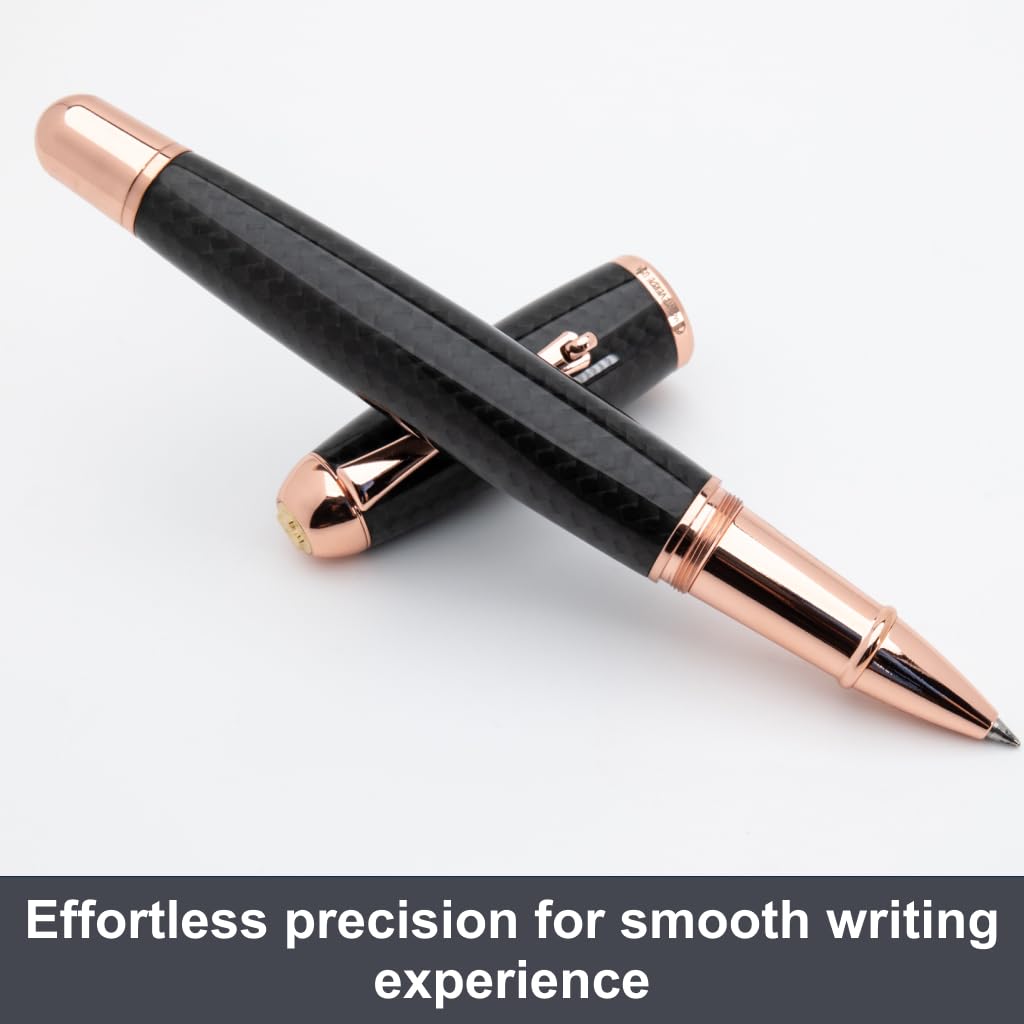 Monteverde USA Super Mega Carbon Fiber Rollerball Pen - 18K Rose Gold Plated Trim - Luxurious Carbon Fiber Body - Refillable with Standard Rollerball Refills - Durable and Elegant
