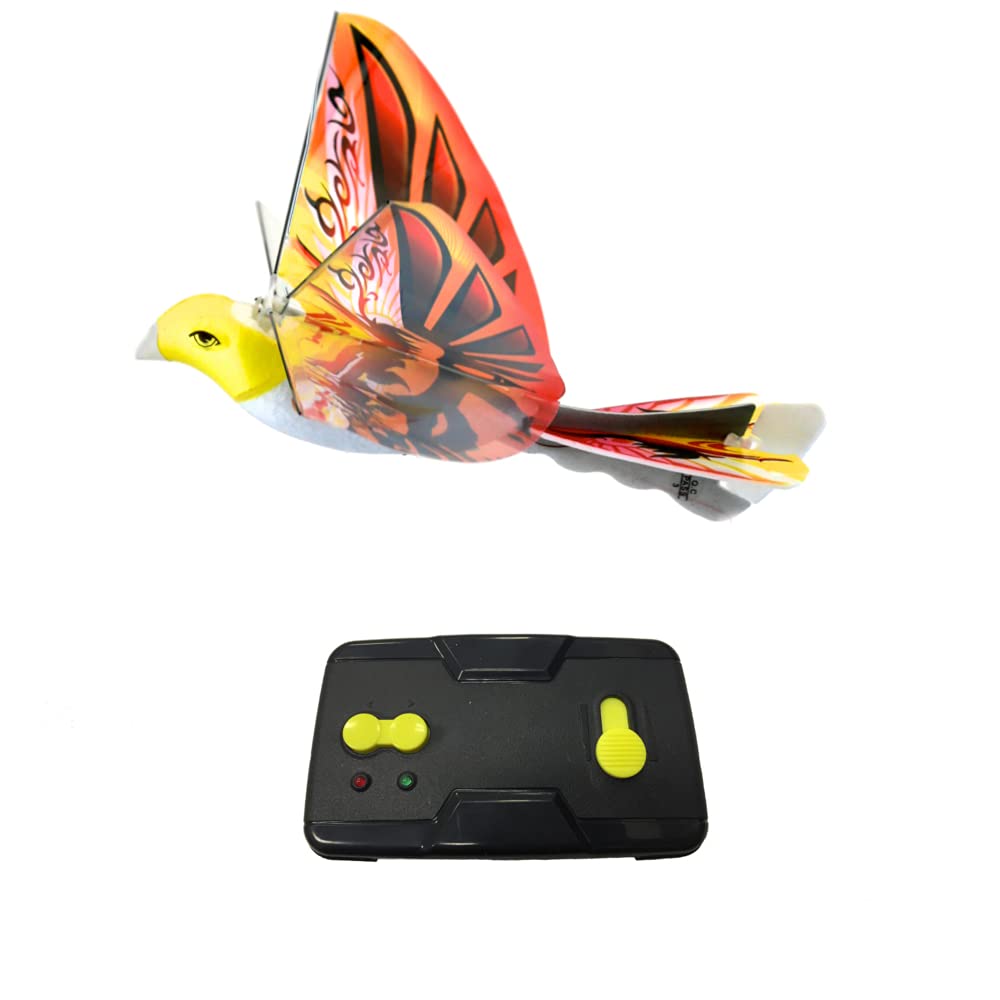 MUKIKIM eBird Orange Phoenix - Flying RC Bird Drone Toy for Kids. Indoor/Outdoor Remote Control Bionic Flapping Wings Bird Helicopter. USB Recharging.
