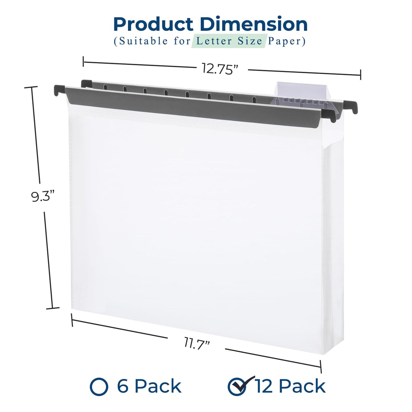 Y YOMA Plastic Extra Capacity Hanging File Folder, Letter Size, 2” Expansion, 12 Pack Clear Reinforced Expanding Hanging Folders with Tabs, Heavy Duty Waterproof Accordion for Bulky Files