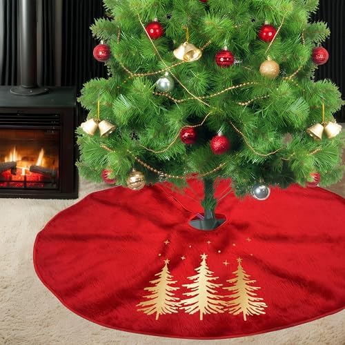 Red Christmas Tree Skirt, 24 Inch Christmas Faux Fur Tree Skirt for 4 Ft Christmas Tree Xmas Small Tree Skirt for Christmas Tree Decorations Indoor Holiday Winter Farmhouse Decorations