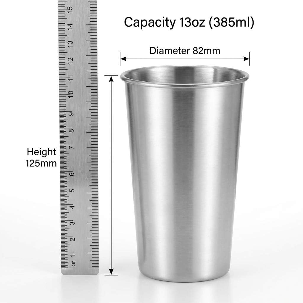 QWORK 13oz Stainless Steel Cups – 16 Pack Stackable Lightweight Metal Tumblers for Home, Camping & Parties