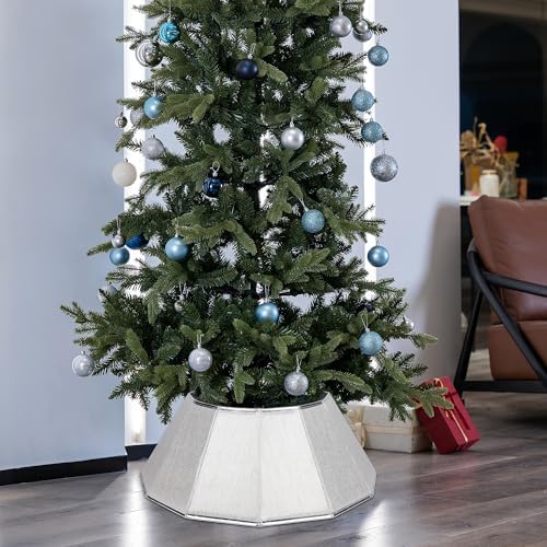 Blissun Fabric Christmas Tree Collar, Shiny Christmas Tree Ring, Willow Christmas Tree Skirt for Christmas Indoor Decorations (Shiny Silver)