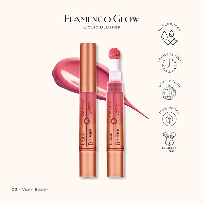 Flamenco Glow Liquid Blush – Very Berry – Deep Berry Shade with Built-in Sponge Applicator – Lightweight, Blendable, Long-Lasting, Vegan & Cruelty-Free, 6ML/0.21 FL.OZ，pack of 1