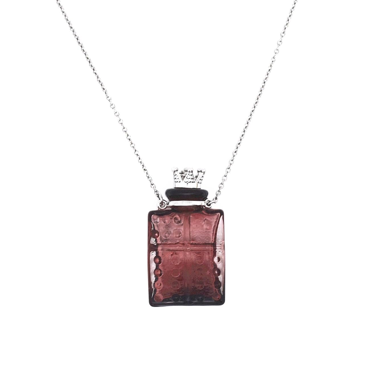 Handcrafted Glaze Glass Square Refillable Essential Oil Necklace Pendant - Aromatherapy Perfume Diffuser Pendant with Stainless Steel Chain (Grape Purple)
