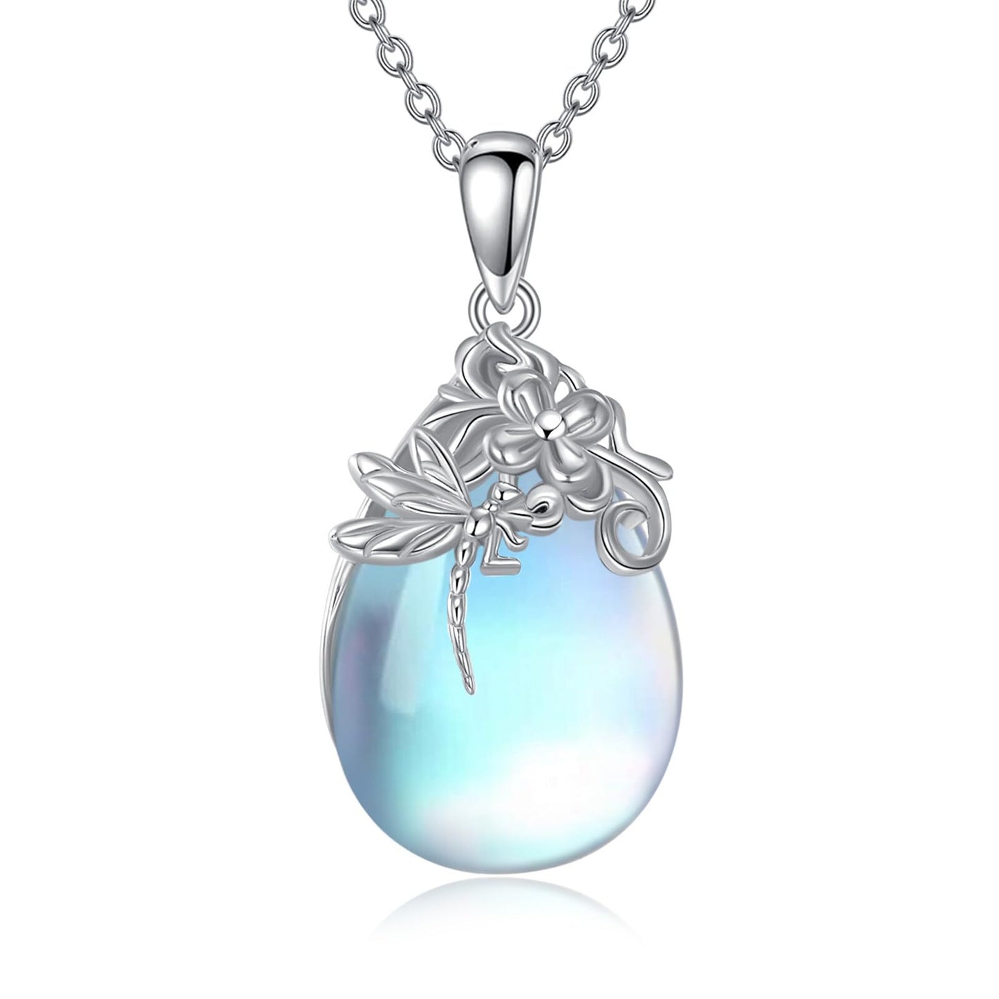 YAFEINI Moonstone Necklace Sterling Silver Moonstone Pendant Dragonfly Jewelry for Women Mom