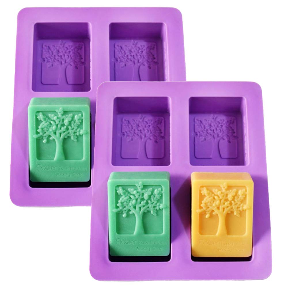2Pcs 4-Cavity Rectangle Tree of Life Silicone Soap Bar Molds Tree Shaped Square Soap Mold Arts Crafts Chocolate Cake Molding Soap Making Tools