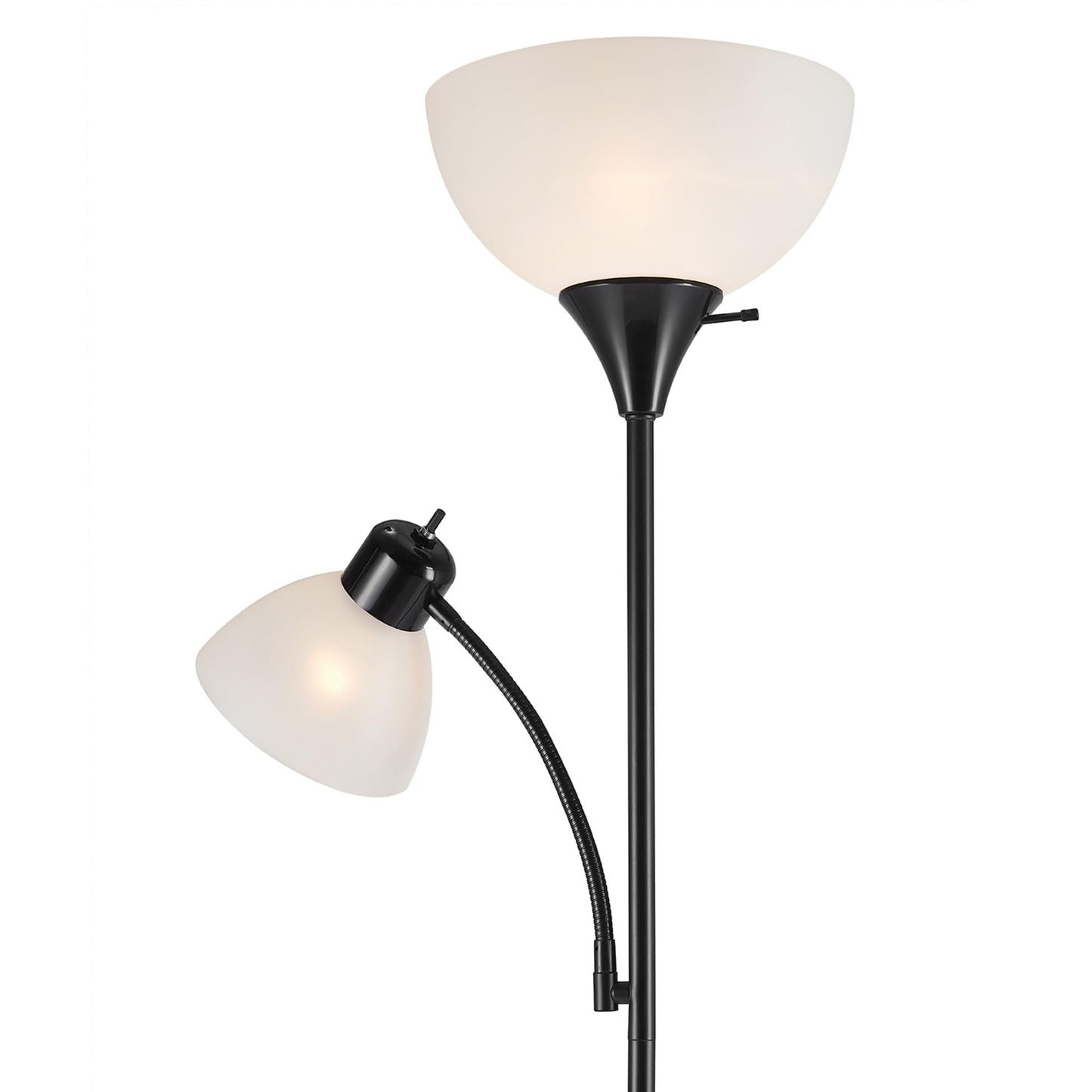 Globe Electric 67135 72" Torchiere Floor Lamp and Adjustable Reading Light, Matte Black, Frosted Shade, Dual Rotary Switch, 3-Step Dimming, Modern Lighting for Living Room or Office