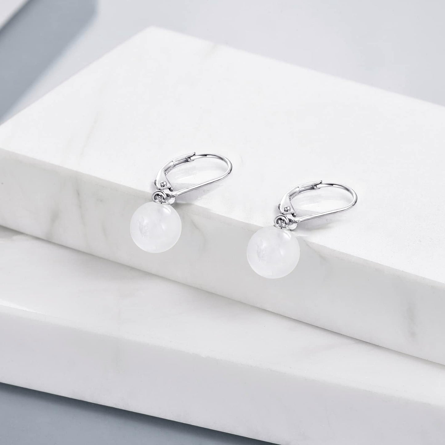 925 Sterling Silver White Agate Leverback Earrings Dangle Drop Jewelry Gifts for Women (White Agate)