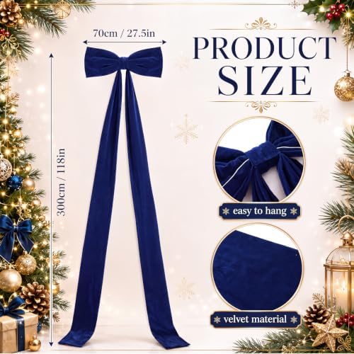 Knitgrip 1 Pack 28x118 in Christmas Large Velvet Bows, Royal Blue