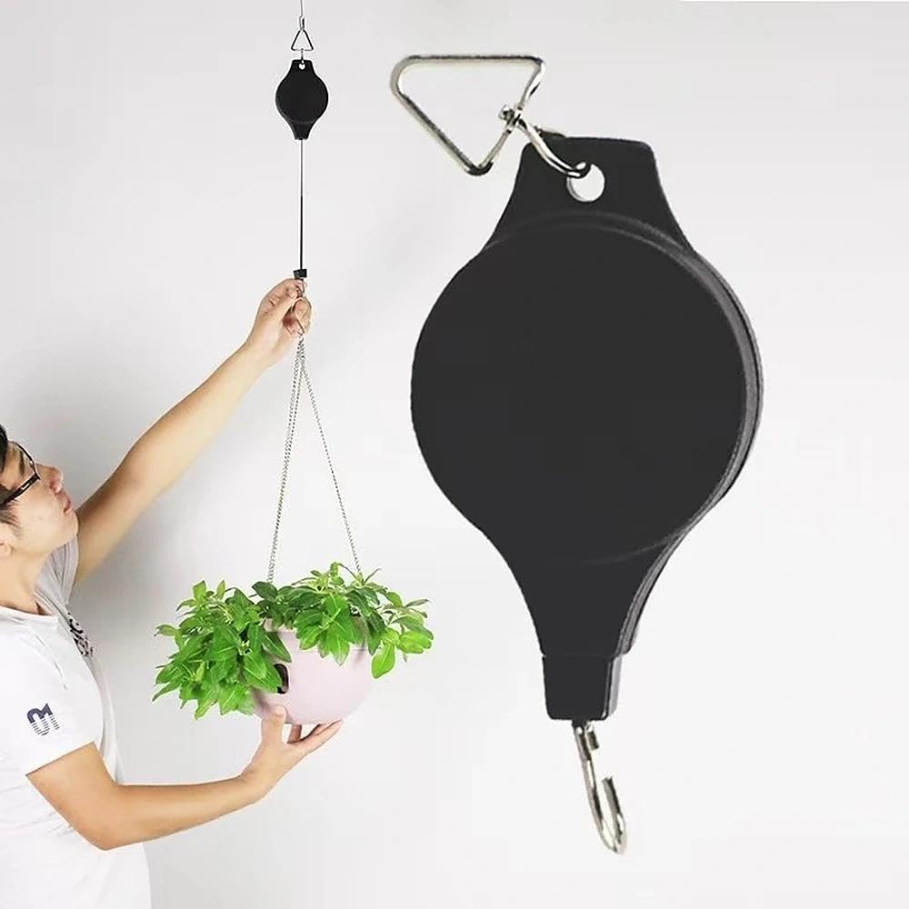 Generic Heavy Duty Adjustable Plant Hanger 6 Pack, Retractable Pulley System for Easy Height Adjustment, Ideal for Indoor and Outdoor Hanging Baskets, Pots, and Bird Feeders - Durable Black Finish