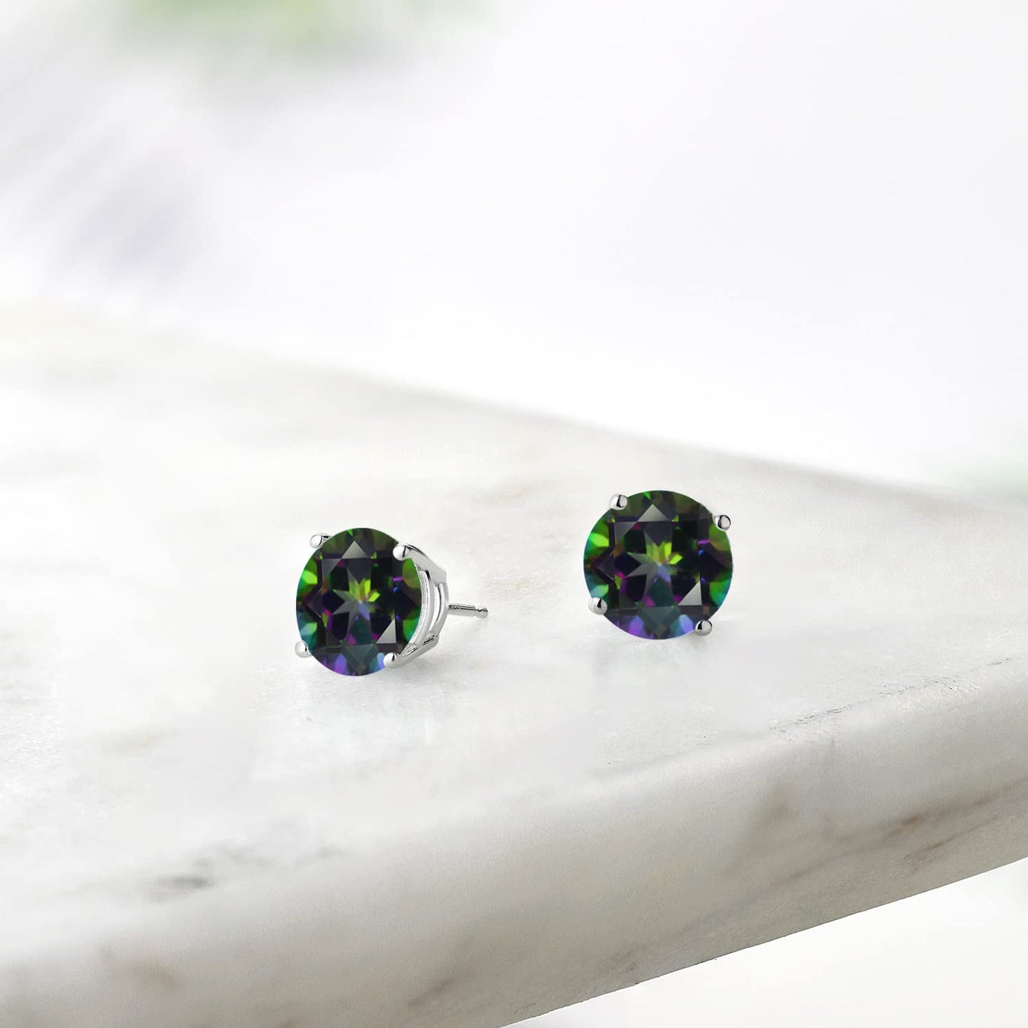 Gem Stone King 2-4 Cttw Round Gemstone Birthstone Stud Earrings For Women Men | 925 Sterling Silver | Round 7MM | Fine Jewelry Gifts for Women Her Mom Wife Men | Green Mystic Topaz
