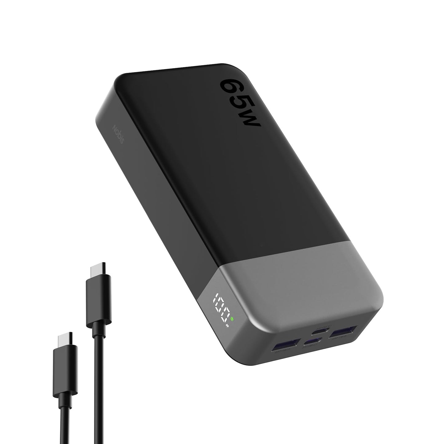 NOBIS 20000mAh Battery Pack Power Bank 65W Power Bank, Portable Charger with Digital Display, Dual USB-C/USB-A Fast Charging for Laptop, Phone, Tablet, Travel-Friendly External Battery Pack