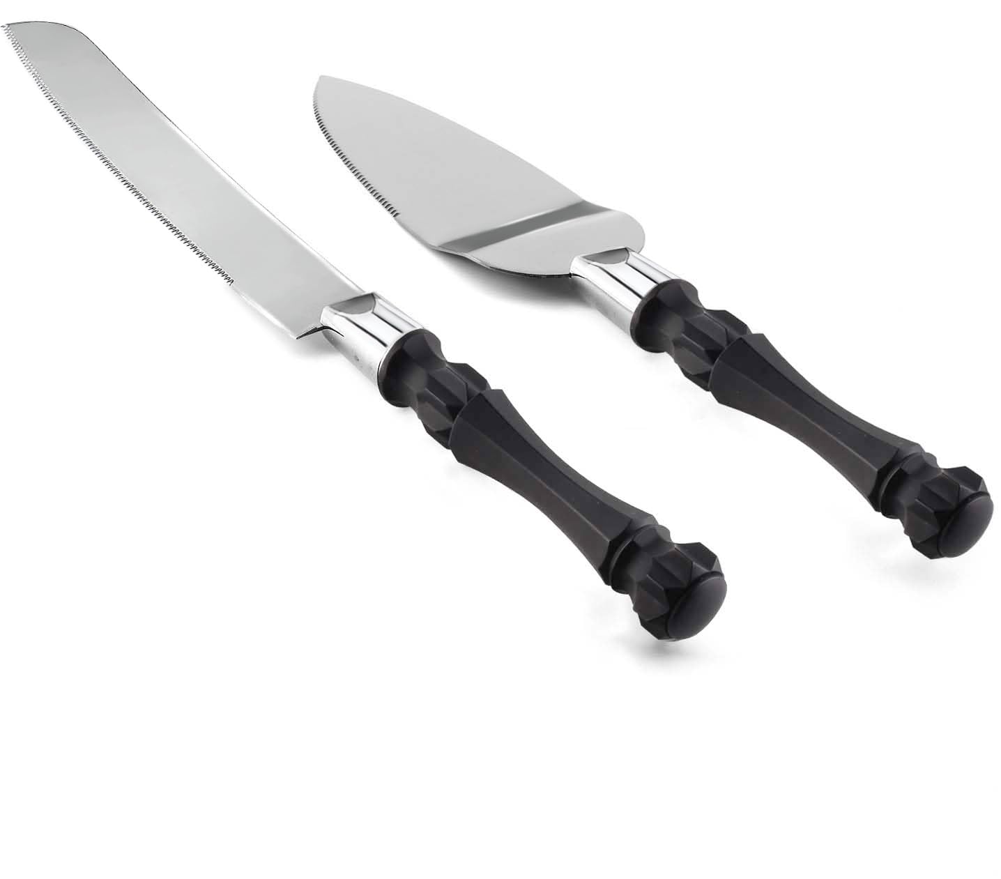 Homi styles Black Cake Knife and Server Set, Cake Cutter and Pie Spatula, Cake Server and Knife Set of 2 with Non-Slip Swirl Grip, Matte Black Cake Cutting Set for Wedding Cake, Birthdays, and Parties