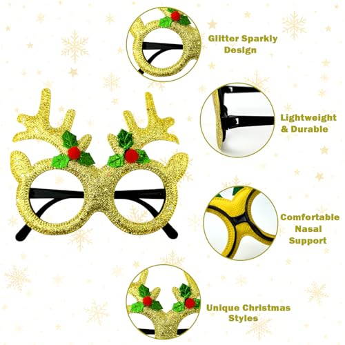Leetous Christmas Accessories Bulk 24 Pack - Xmas Glitter Glasses Frames to Wear, One Size Holiday Eyeglasses Party Favors Supplies, Friendsmas Classroom Gifts Prizes Photo Props Decor for Costume - style: 24 PCS