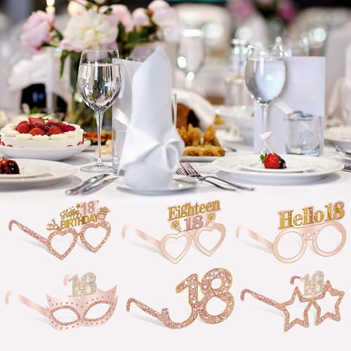 Guiruiy 24PCS 18th Birthday Eyeglasses Decorations for Girls, Pink Rose Gold Happy 18th Birthday Paper Eyeglasses Party Supplies, Eighteen Year Old Bday Glasses Decor - style: Rose Gold 18th