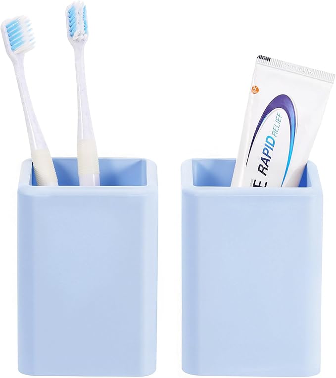 Luxspire Toothbrush Holders, 2 PCS Diatomite Toothbrush Cups, Fast Drying Toothbrush Holders for Bathroom, Toothpaste Holder for Bathroom Countertop, Blue
