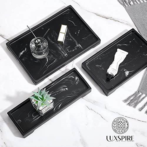 Luxspire Bathroom Sink Vanity Trays, 10" x 6" Resin Vanity Tray for Soap Dispenser, Kitchen Sink Trays, Vanity Countertop Organizer for Candles Soap Towel Perfume Holder Jewlery, Marble Style -M- Ink - color: A - Ink, style: Medium