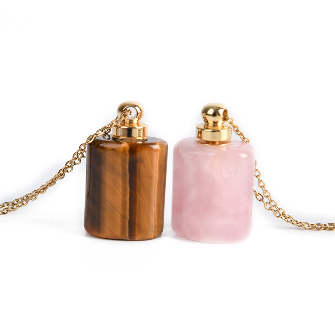 YGLINE Natural Crystal Gemstone Aroma Essential Oil Diffuser Perfume Bottle Necklace Pendant