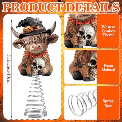 Gejoy Halloween Witch Highland Cow Miniature Tree Topper 5.1 Inches