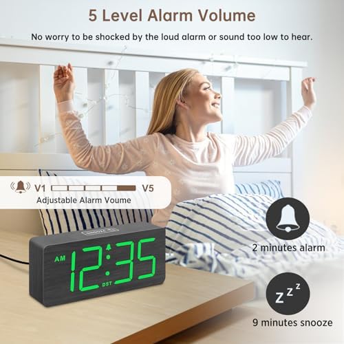 DreamSky Wooden Digital Alarm Clock for Bedroom with Large Numbers | Desk Clocks for Living Room Office, Loud Alarm for Heavy Sleepers Adults, Volume Control, Dimmer, DST, Wood Decor (Plug-in)