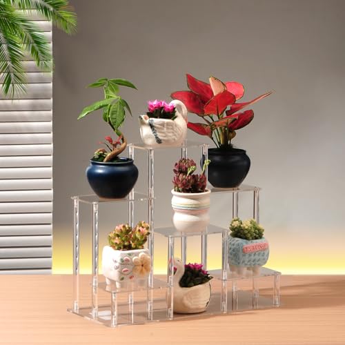 6 Tier Clear Action Figures Display Risers Stand Shelf, Acrylic Display Stands for Collectibles,Pop Figures Holder Perfumes Organizer,Large Rock Risers Rack - color: 6 Tier