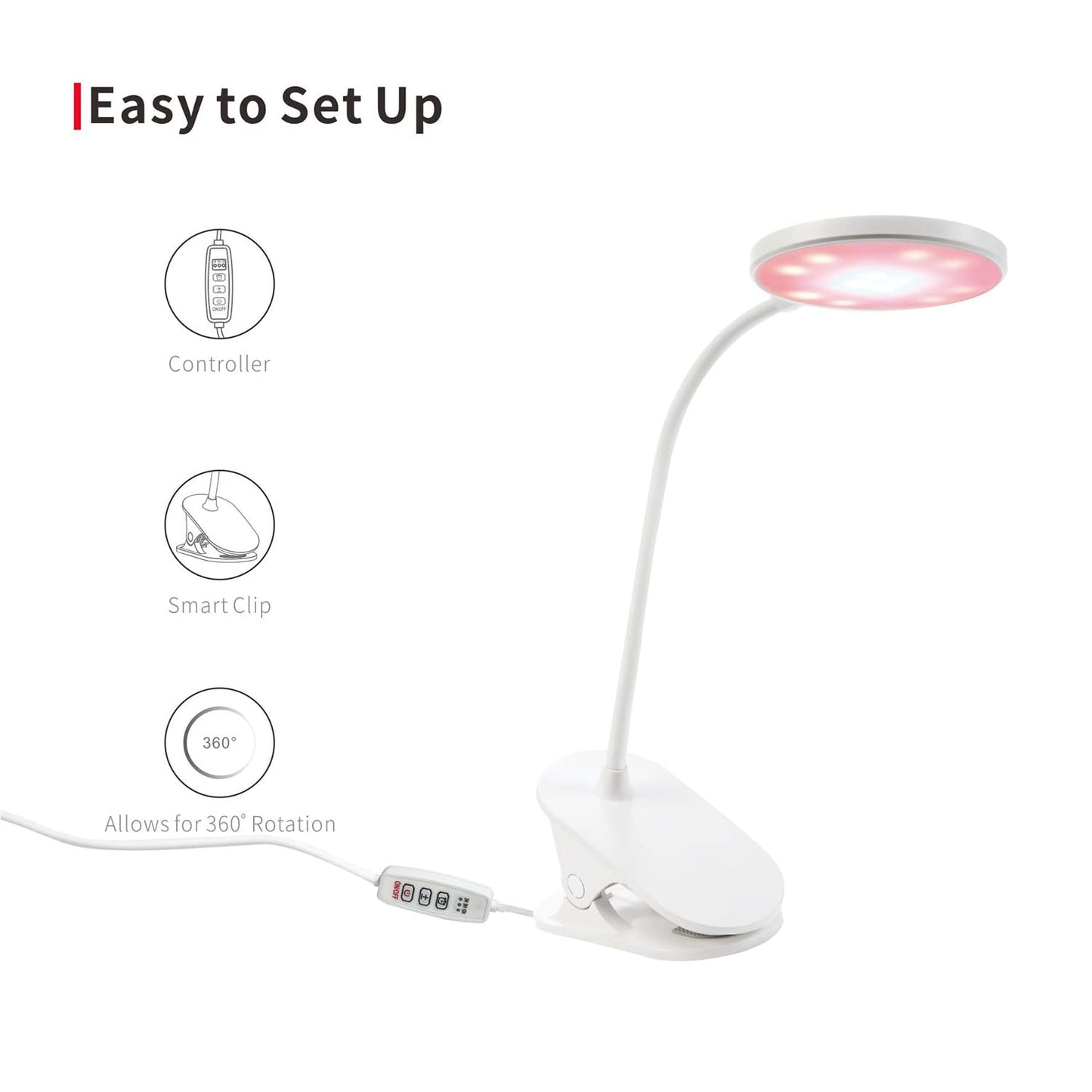 RiverLux LED Grow Light for Indoor Plants, 360 Degree Adjustable Gooseneck with Blue Red LEDs, Clip Plant Growing Lamp, Succulent Light, 5-Level Dimmable, with 3/9/12H Auto On Off Timer