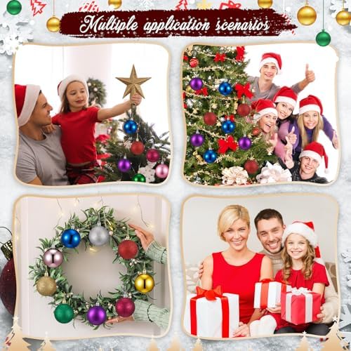 RoundFunny 25 Pcs Mini Christmas Balls Ornaments Set 2.36 Inch Christmas Day Ball Topper Star Tree Hanging Ornaments for Party Decoration(Bright Colors)