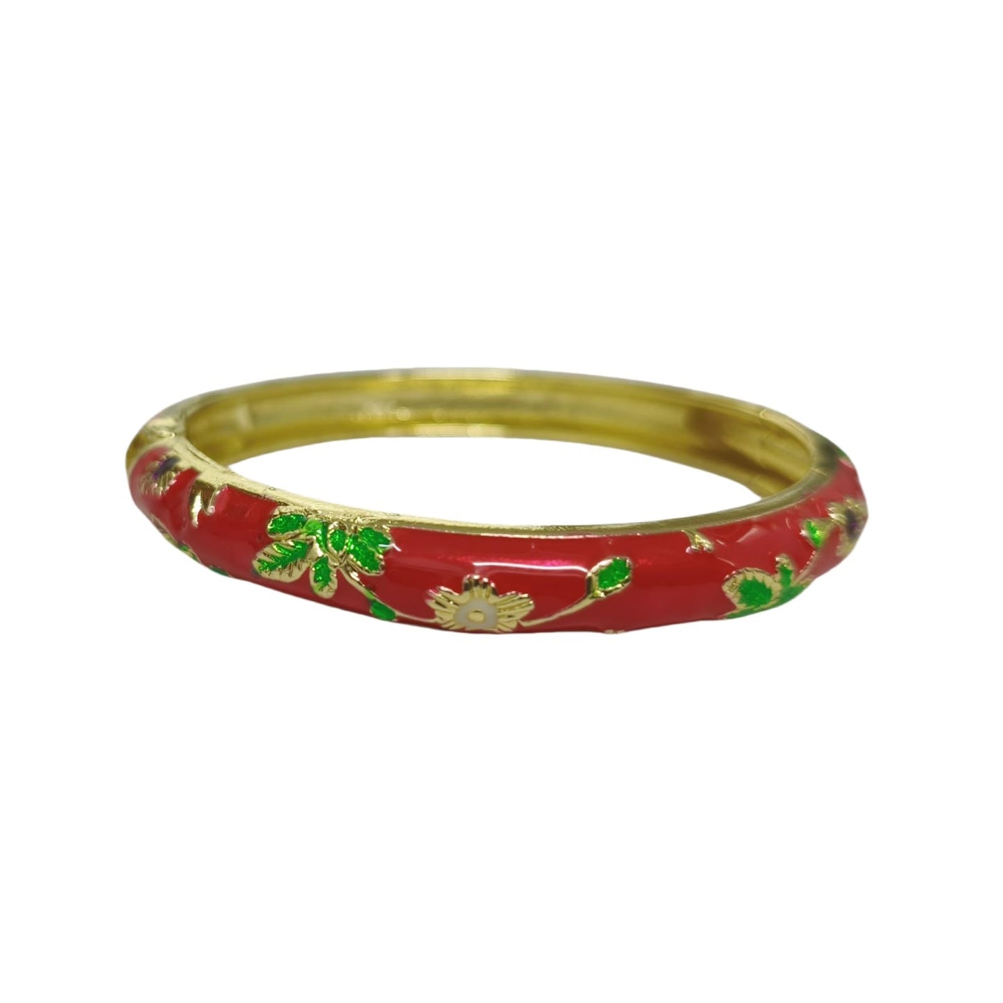 Cloisonne Bracelet For Women, Chunky Bangle Trendy Cute Flower Enamel Bangles Multi Tone Engraved Cuff Gold Plated Bracelets Stackable Wife Jewelry Friendship Gift (Blue&Red Set, One Size)