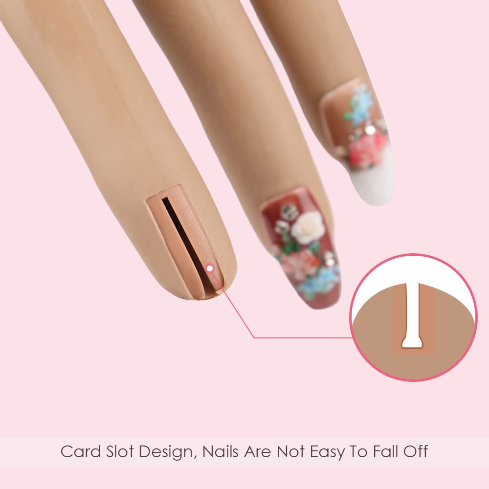 KnowU Practice Hand for Acrylic Nails, Flexible Silicone Mannequin Hand for Nails with Adjustable Stand, 100PCS Nail Tips Included, Adjustable Nail Hand Practice Model for Beginners