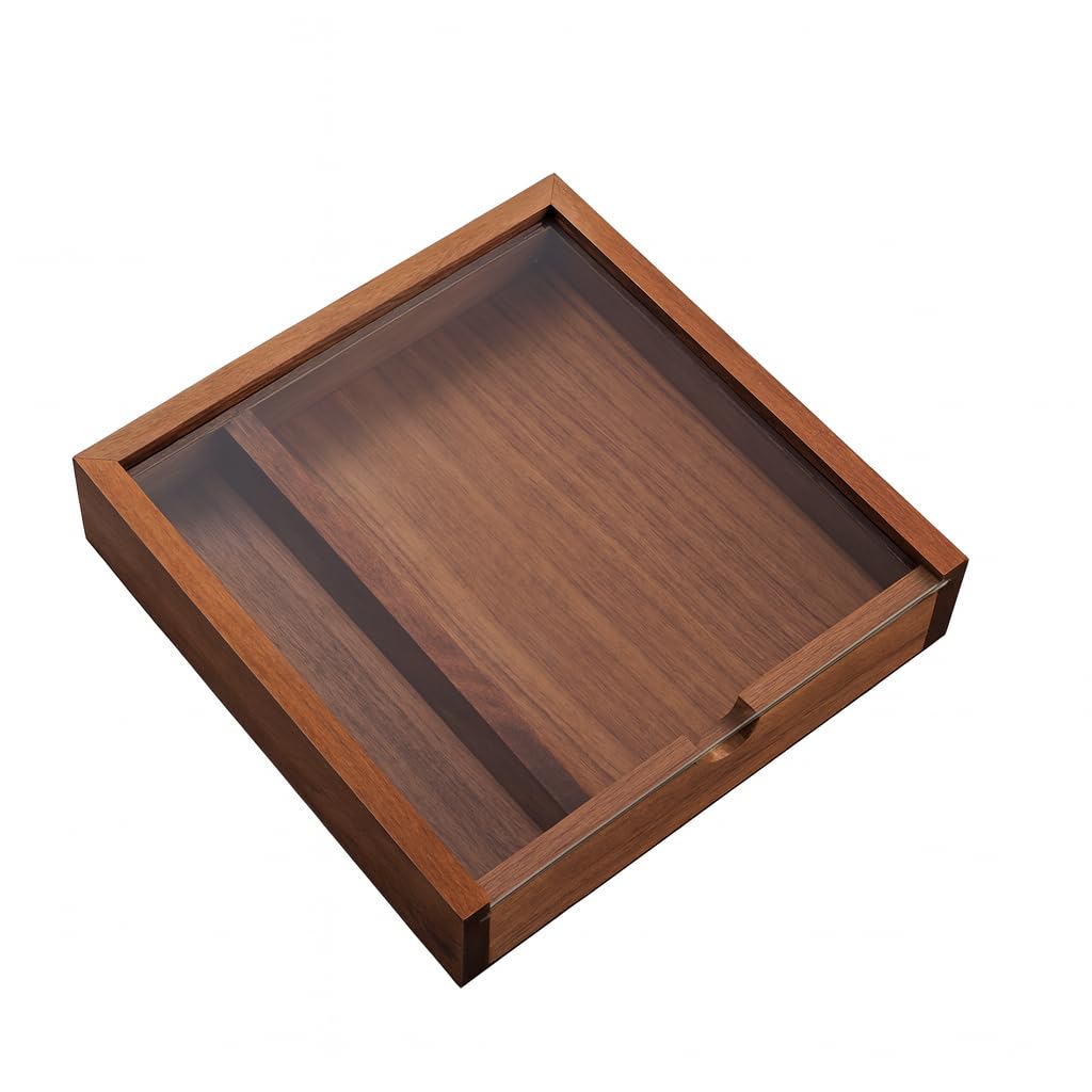 LONMAIX Walnut Wood Keepsake Box with Clear Acrylic Lid, Handmade Storage Box for Jewelry, Photos, Collectibles, Gifts (6.7 x 6.7 x 1.38 Inches)