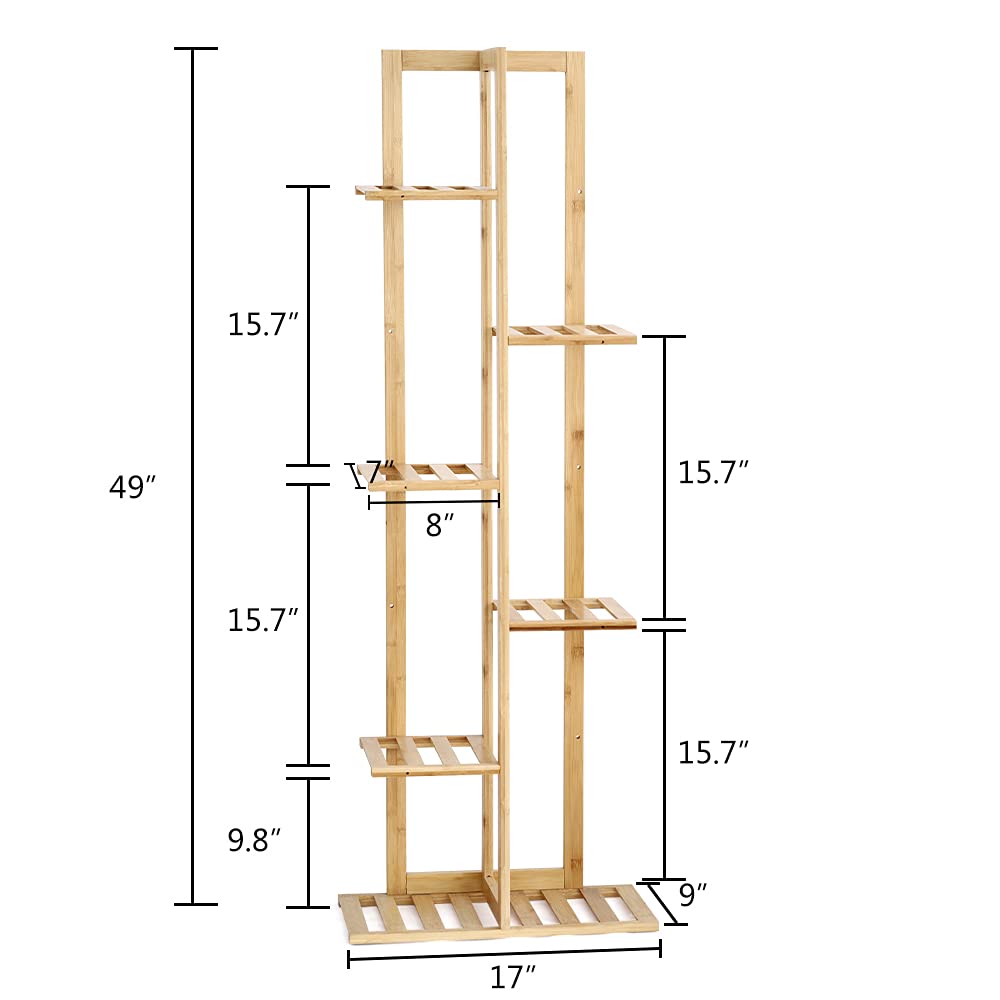 Nandae Bamboo Plant Stand Rack 6 Tier 7 Potted Indoor&Outdoor Multiple Stand Shelf Display Stand for Garden, Living Room, Balcony and Courtyard