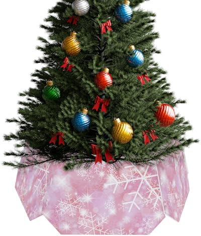 Christmas Snowflake Christmas Tree Collar Tree Box Stand Cover,Artificial/Pencil/Silm/Skinny Tree Ring 6 Packs Collapsible Tree Skirt for Christmas Xmas Tree,Gradient Marble Blush Pink 14.5"x10"