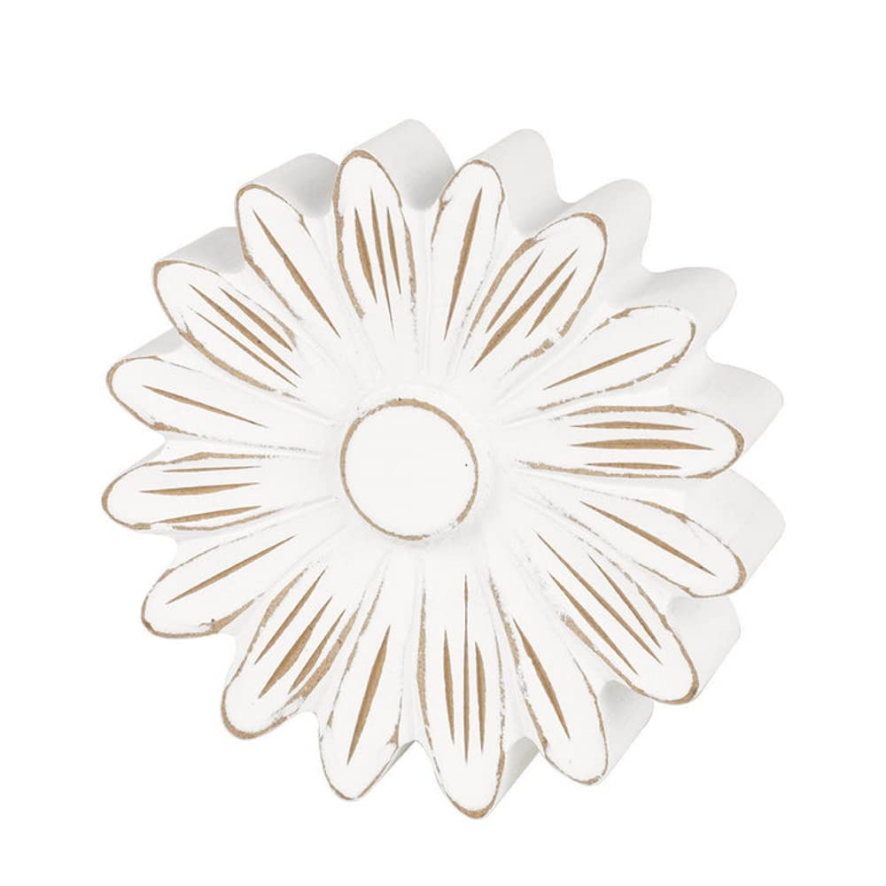 Collins Painting Distressed Wood Flower Petals Shelf Sitter (Small, White Daisy II)