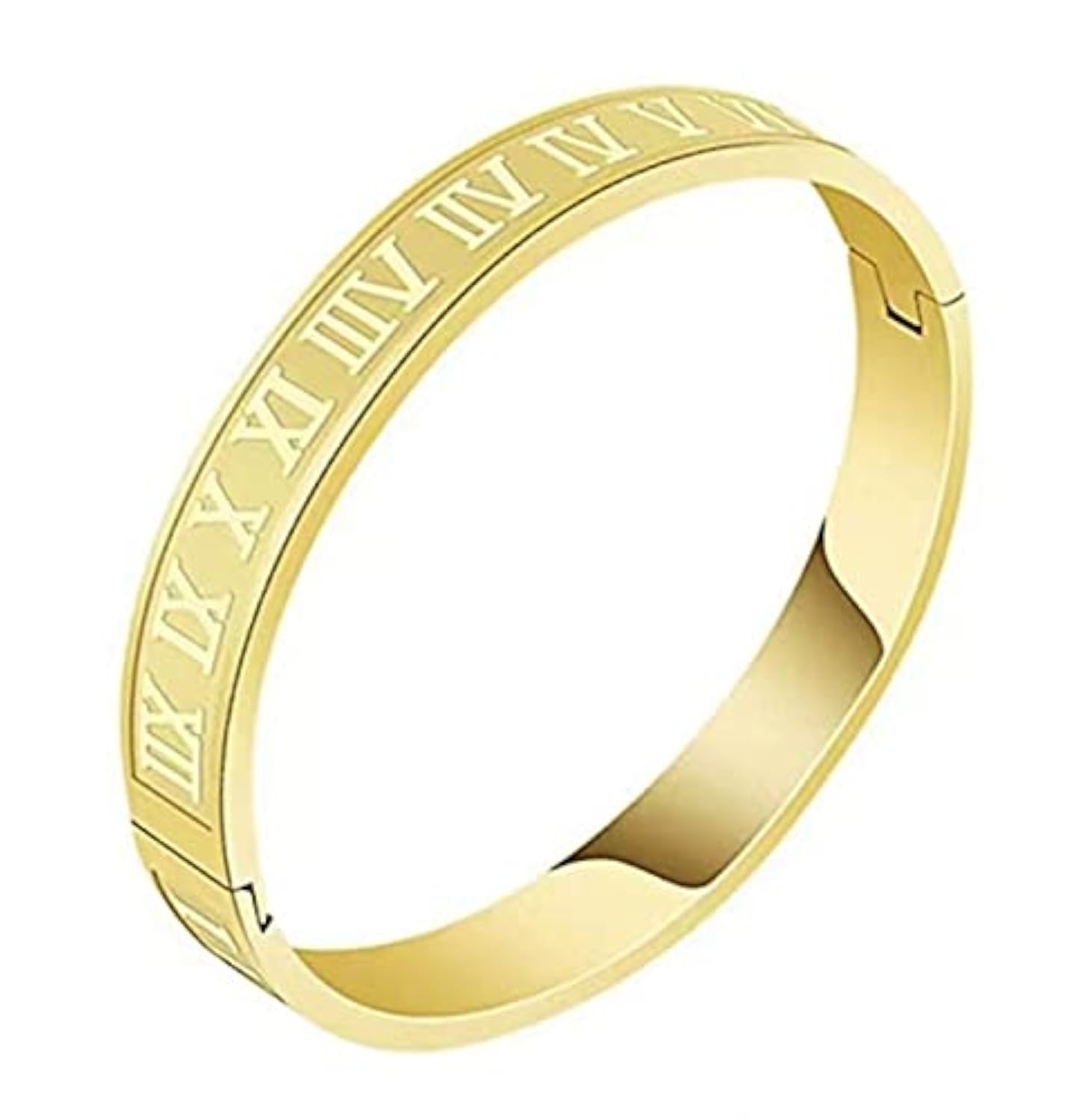 Jarlinwel Gold Silver Plated Bracelets for Men Women Roman Numeral Bangle Bracelet Stainless Steel Personalized Engraved Unisex Gift (Gold 8mm Mens)