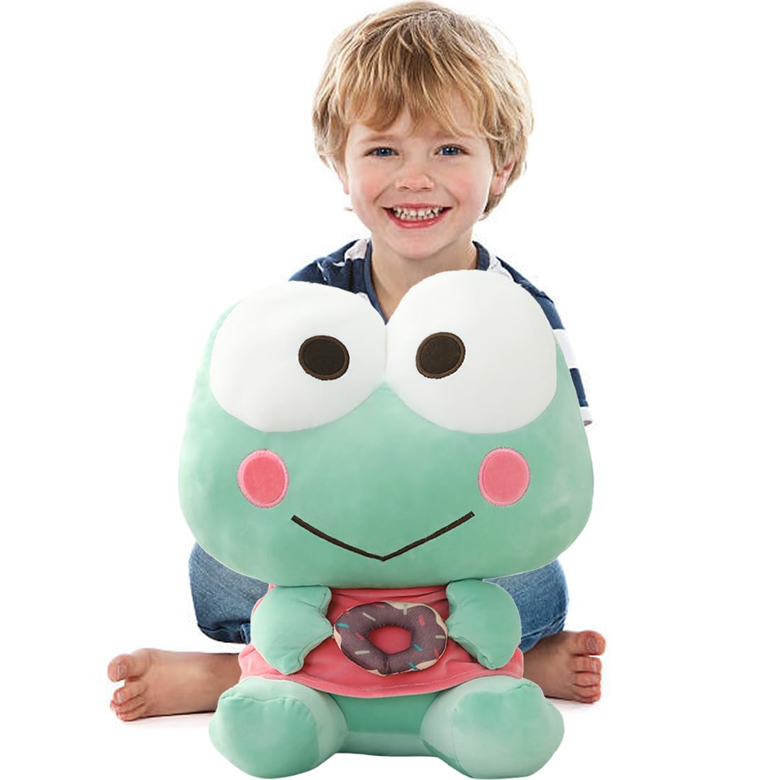 ELAINREN Cuddly Stuffed Frog with Donut,Ultra-Soft Green Froggy Plush Toy Kawaii Fernando Frog Plushie Doll Gifts/13.8''