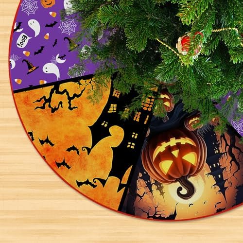 Halloween Tree Skirt Christmas Tree Ornaments Tree Skirt for Christmas Decoration Indoor and Outdoor Home Decoration Holiday Party Decorations 48""