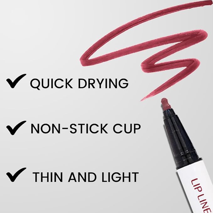 Kaely 3Pcs Dark Red Pink Rose Pink Longwear Liquid Lip Liner Waterproof, 24 Hour Long Lasting Lip Liner Stain Marker Pen, 2-in-1 Matte Semi Permanent Lipliner & Lipstick, 01+02+04